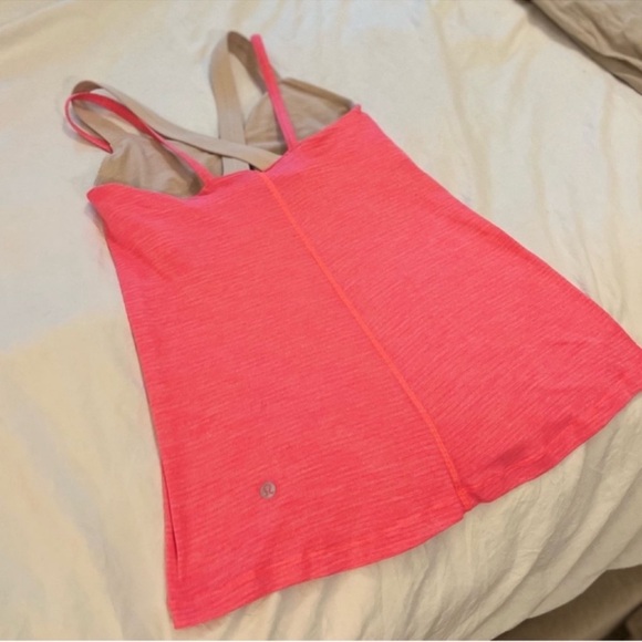 Lululemon Run For Gold Tank Heathered Electric Coral nude sports bra tank top - Picture 14 of 16